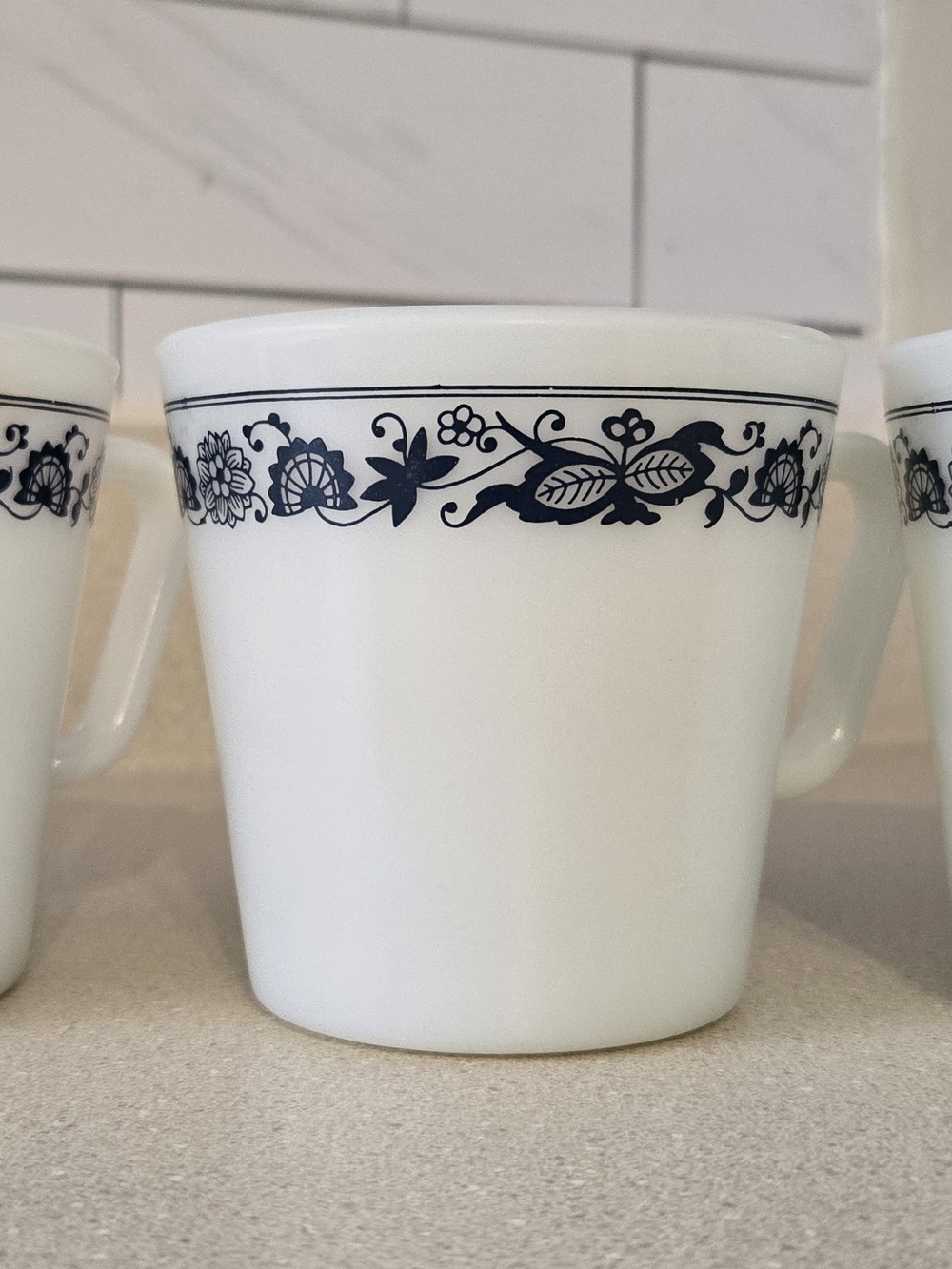 Set of 3 Vintage Pyrex Old Town Blue Onion Milk Glass Mugs